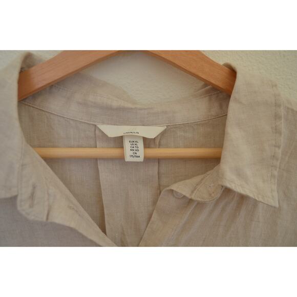 HM Linen Neutral Cropped Short Sleeve Blouse Size X Large - Picture 2 of 5